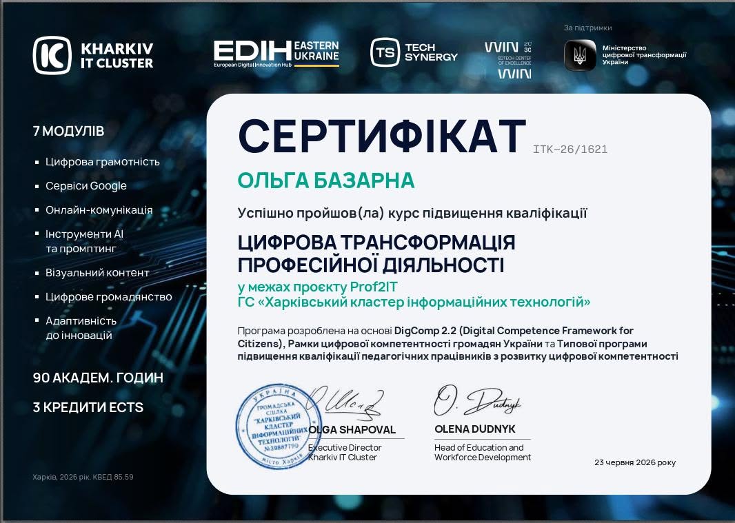 Викладачі кафедри маркетингу АПСВТ успішно завершили курс підвищення кваліфікації з цифрової трансформації професійної діяльності