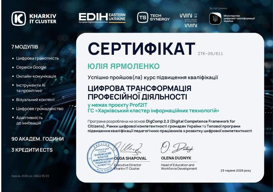 Викладачі кафедри маркетингу АПСВТ успішно завершили курс підвищення кваліфікації з цифрової трансформації професійної діяльності